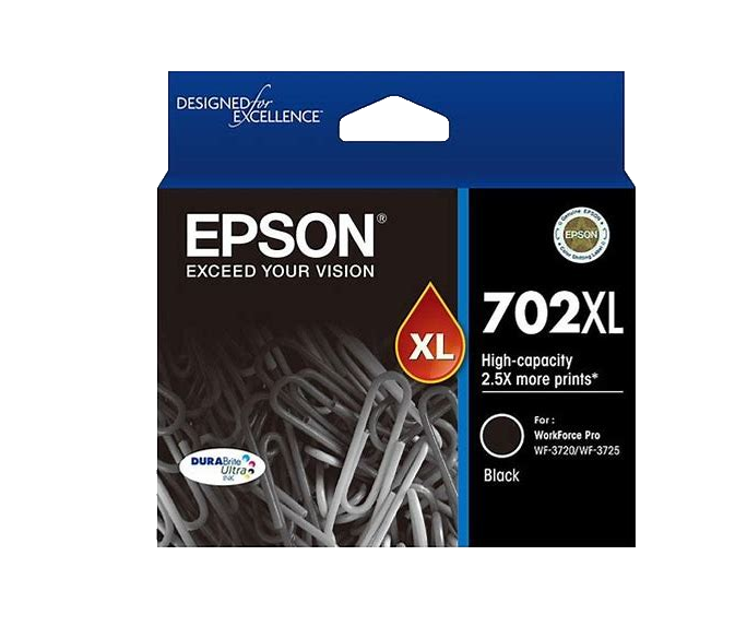 Genuine Epson 702XL Black Ink Cartridge High Yield 2.5X for Workforce Pro