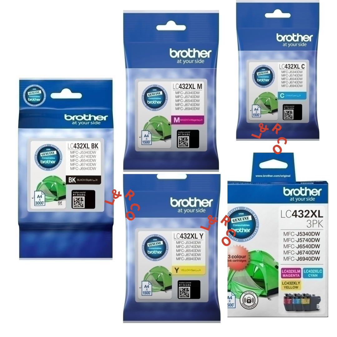 Genuine Brother LC432XL Cyan Magenta Yellow Black Ink Cartridges or Value Packs